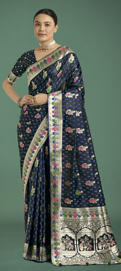 Blue color Saree in Banarasi Silk fabric with Weaving, Zari work