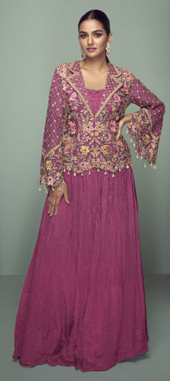 Pink and Majenta color Long Lehenga Choli in Chinon Silk fabric with Embroidered, Sequence, Thread work
