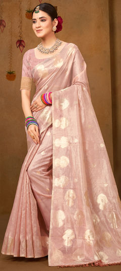 Purple and Violet color Saree in Silk cotton fabric with Weaving work