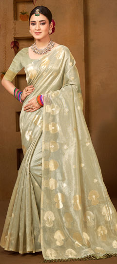 Black and Grey color Saree in Silk cotton fabric with Weaving work