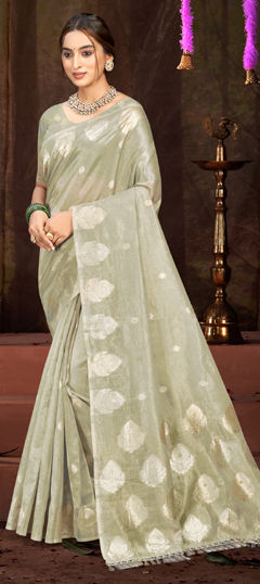 Black and Grey color Saree in Silk cotton fabric with Weaving work