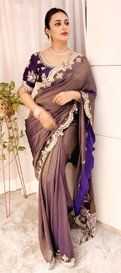 Purple and Violet color Saree in Silk fabric with Embroidered, Sequence, Thread, Zari work