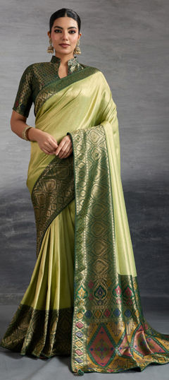 Green color Saree in Kanjeevaram Silk fabric with Weaving work