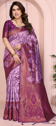 Purple and Violet color Saree in Art Silk fabric with Weaving work