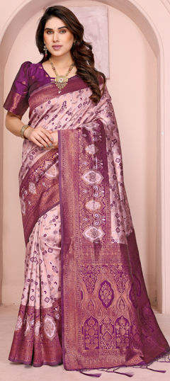 Pink and Majenta color Saree in Art Silk fabric with Weaving work