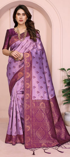 Purple and Violet color Saree in Art Silk fabric with Weaving work