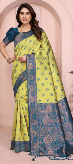 Yellow color Saree in Art Silk fabric with Weaving work