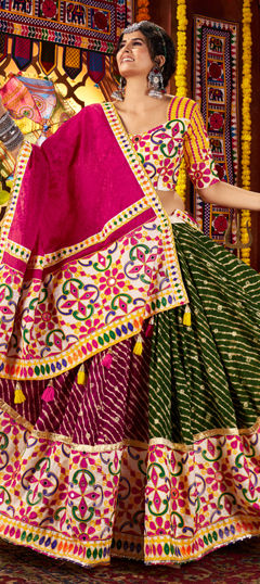 Multicolor color Ready to Wear Lehenga in Cotton, Viscose fabric with Embroidered, Mirror, Printed, Thread work