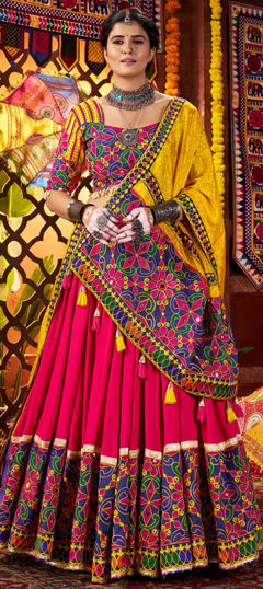 Multicolor color Ready to Wear Lehenga in Cotton, Viscose fabric with Embroidered, Mirror, Thread work