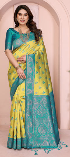 Yellow color Saree in Art Silk fabric with Weaving work