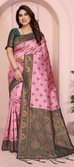 Pink and Majenta color Saree in Art Silk fabric with Weaving work