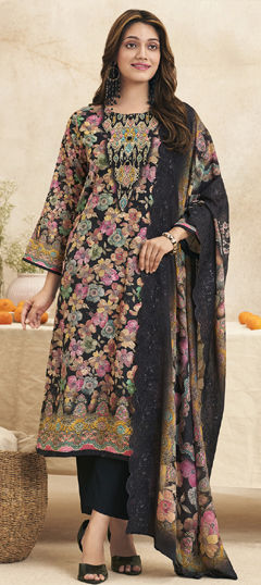 Multicolor color Salwar Kameez in Cotton, Linen fabric with Digital Print, Floral, Resham, Thread, Zari work