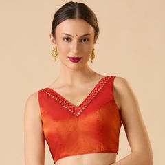 Red and Maroon color Blouse in Tissue fabric with Sequence work