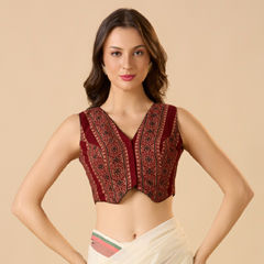 Red and Maroon color Blouse in Cotton fabric with Sequence work
