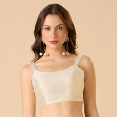 White and Off White color Blouse in Taffeta Silk fabric with Sequence work