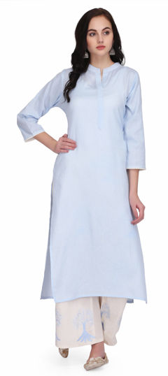 Blue color Salwar Kameez in Cotton fabric with Embroidered, Resham, Thread work