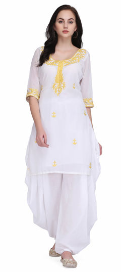 White and Off White color Salwar Kameez in Georgette fabric with Embroidered work