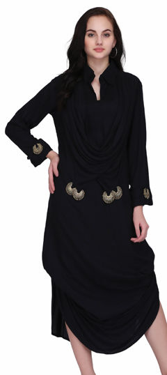 Black and Grey color Kurti in Rayon fabric with Thread work