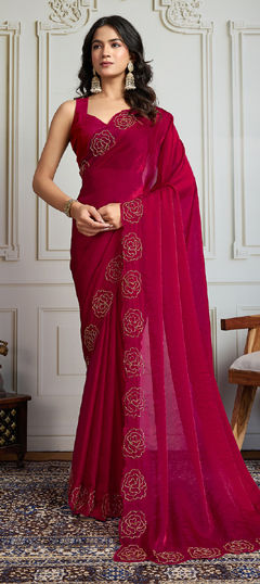 Pink and Majenta color Saree in Satin Silk fabric with Cut Dana work
