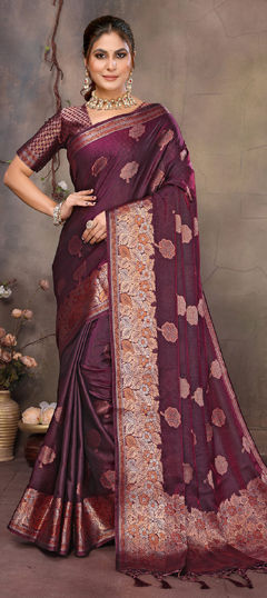 Pink and Majenta color Saree in Banarasi Silk fabric with Weaving work