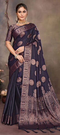 Blue color Saree in Banarasi Silk fabric with Weaving work