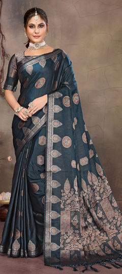 Blue color Saree in Banarasi Silk fabric with Weaving work