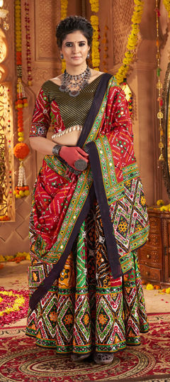 Multicolor color Ready to Wear Lehenga in Cotton fabric with Aari, Embroidered, Foil Print, Lace, Patch work