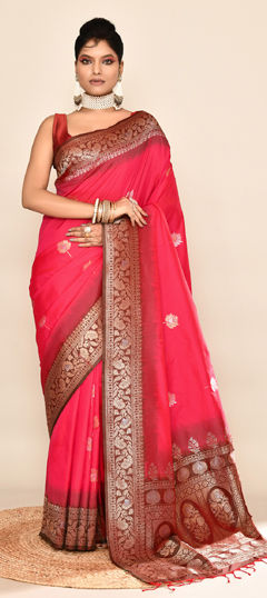 Pink and Majenta color Saree in Banarasi Silk fabric with Weaving work