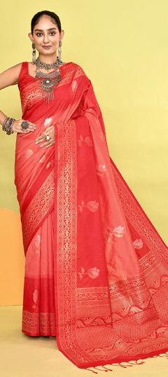 Pink and Majenta, Red and Maroon color Saree in Banarasi Silk fabric with Weaving work