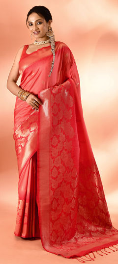 Pink and Majenta color Saree in Banarasi Silk fabric with Weaving work
