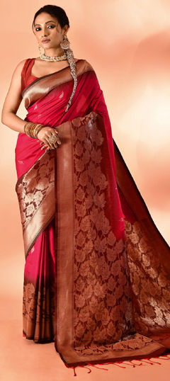 Pink and Majenta color Saree in Banarasi Silk fabric with Weaving work