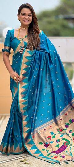Blue color Saree in Art Silk fabric with Weaving work