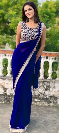 Blue color Saree in Georgette fabric with Embroidered, Sequence work