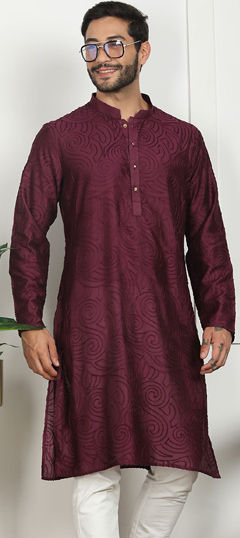 Red and Maroon color Kurta in Rayon, Viscose fabric with Embroidered, Resham, Thread work