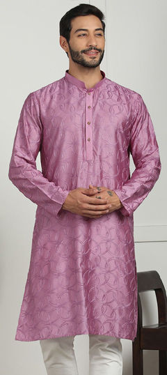 Pink and Majenta color Kurta in Rayon, Viscose fabric with Embroidered, Resham, Thread work