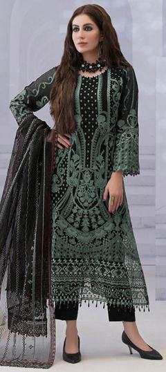 Black and Grey color Salwar Kameez in Georgette fabric with Embroidered, Thread, Zircon work