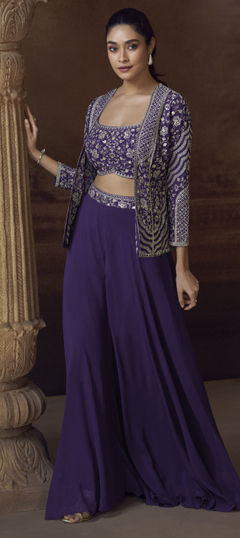 Purple and Violet color Salwar Kameez in Chinon Silk fabric with Embroidered, Sequence, Thread work