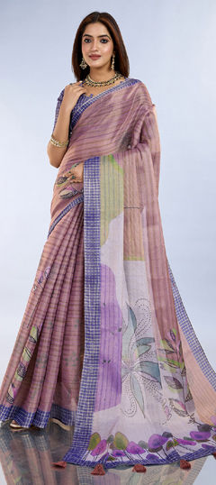 Purple and Violet color Saree in Cotton fabric with Digital Print work