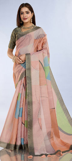 Pink and Majenta color Saree in Cotton fabric with Digital Print work