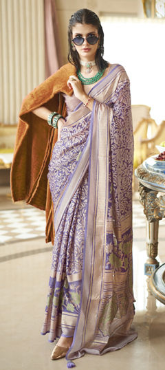 Purple and Violet color Saree in Georgette fabric with Foil Print work