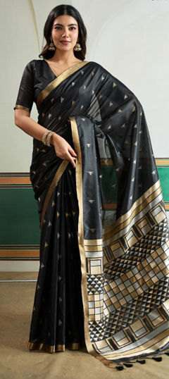 Black and Grey color Saree in Handloom fabric with Weaving work
