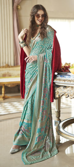 Blue color Saree in Georgette fabric with Foil Print work