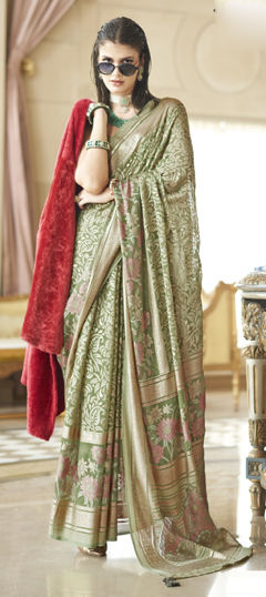 Green color Saree in Georgette fabric with Foil Print work