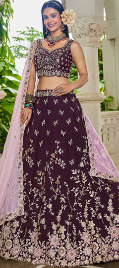 Purple and Violet color Lehenga in Organza Silk fabric with Embroidered, Sequence, Thread work