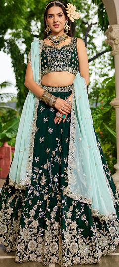 Pink and Majenta color Lehenga in Organza Silk fabric with Embroidered, Sequence, Thread work