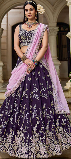 Green color Lehenga in Organza Silk fabric with Embroidered, Sequence, Thread work