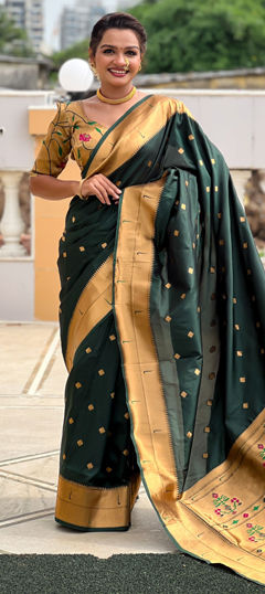 Green color Saree in Art Silk fabric with Weaving, Zari work