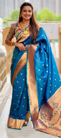 Blue color Saree in Art Silk fabric with Weaving, Zari work