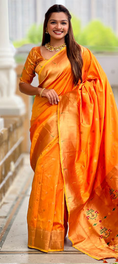 Orange color Saree in Art Silk fabric with Weaving, Zari work