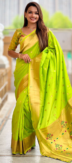 Green color Saree in Art Silk fabric with Weaving, Zari work